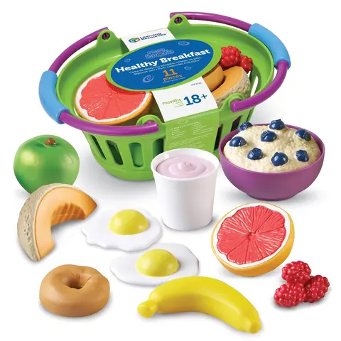 Learning Resources New Sprouts Healthy Breakfast, Pretend Play Food Toys for Toddlers, Fine Motor Skills & Lunch Basket Pretend Play Food, 18 Piece Set, Ages 18 mos+