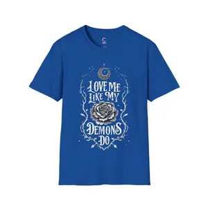 Gildan Love Me Like My Demons Do Softstyle T-Shirt Casual Cotton Lightweight Streetwear Unisex Top for Men Dark Chocolate Crewneck Classic Fit
