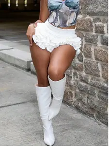 Women's Balletcore Ruffle Mini Skirt High Waisted Puffy Skirt Layered Cake Hem A Line Y2K Style Sweet Babydoll Bottom Elastic Waist Soft Touch Clubwear Outfit Baddie Aesthetic Trendy Fit Slimming Romantic Flowy White Skirt