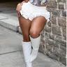 Women's Y2K Balletcore High Waist Layered Ruffle Cake Mini Skirt, Elastic Waist Soft Flowy A-Line Short Bottom for Club Daily Casual Outfits, Multiple Colors Available, Bubbles Skirt