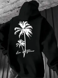 Men's Casual Solid Color Hoodie, Drawstring Pocket Long Sleeve Pullover, Letter Print Streetwear for Fall & Winter