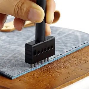 1pc Leather Row Round Hole Tooth Punch Tool, Convenient Circular Cut 2/4/6 Hole DIY Drilling Leather Craft Punching Tool 5mm Spacing