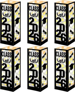 Tellingyou 6 Pcs Graduation Table Centerpieces Boxes Class of 2026 Graduation Lantern with LED Light Congrats Grad School College Photo Props for Party Table Decor(7.87 * 2.8Inch,Black)
