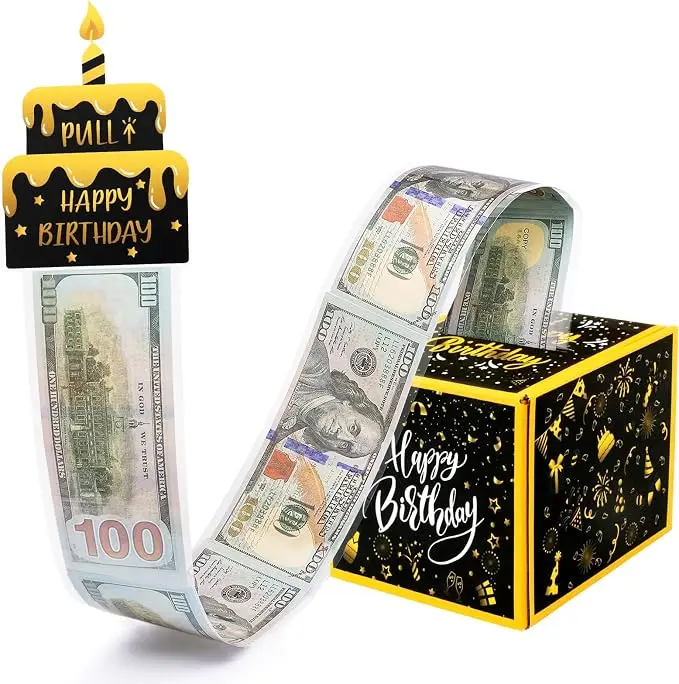Birthday Cash Box - Large Square Sturdy Paper Gift Box for Birthdays, Parties, Graduations - Multi-Occasion Surprise Gift for Family & Friends, Money Gift Box, Party Favors, Elegant Packaging, Premium Packaging, Party Planners