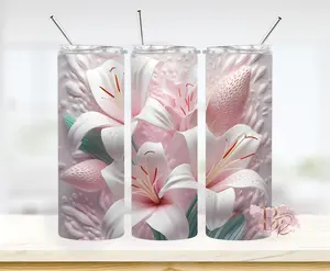 3D Pink & White Lily Tumbler Cup