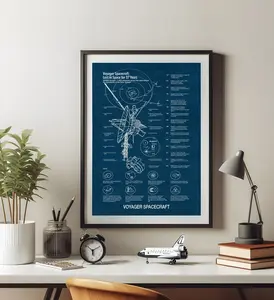 Voyager Spacecraft Poster, Blueprint Poster, Space Theme Decor, NASA, Astronomy, Aerospace Gift, Gift For Technology Enthusiasts, Wall Art, Home Decor