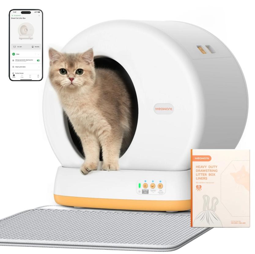 Meowant SC01 57.6L Automatic Cat Litter Box Self-Cleaning Odor-Free Pee Guard Auto Safety Stop App-Controlled with Mat &