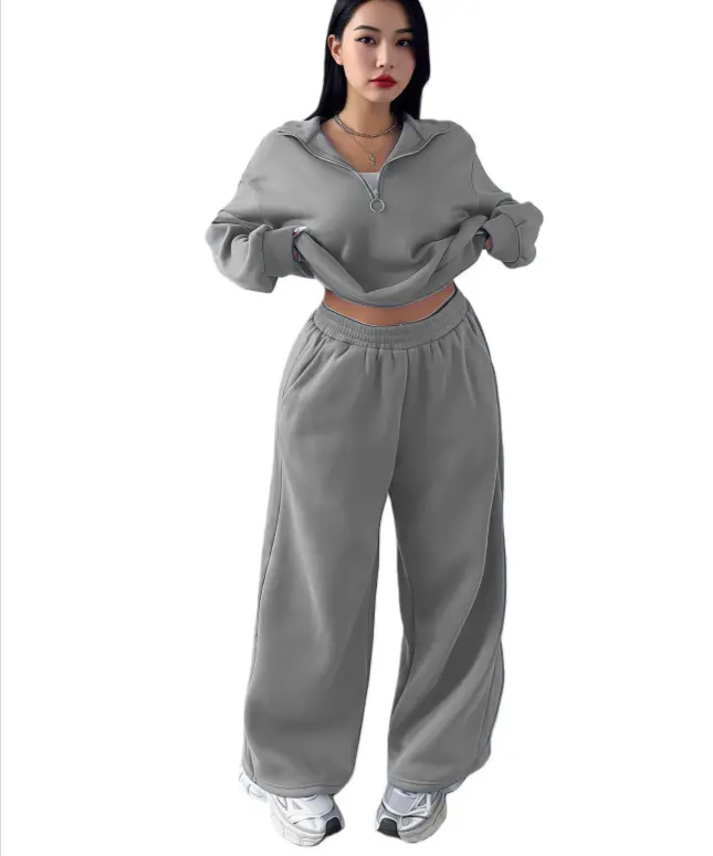 Women's 2-Piece Euro-American Casual Sports Clothing Set - Half Placket Long Sleeve Pullover Sweatshirt, Trousers for Females' Autumn-Winter Casual Wear, Fitness Workout Coordinated Look Activewear