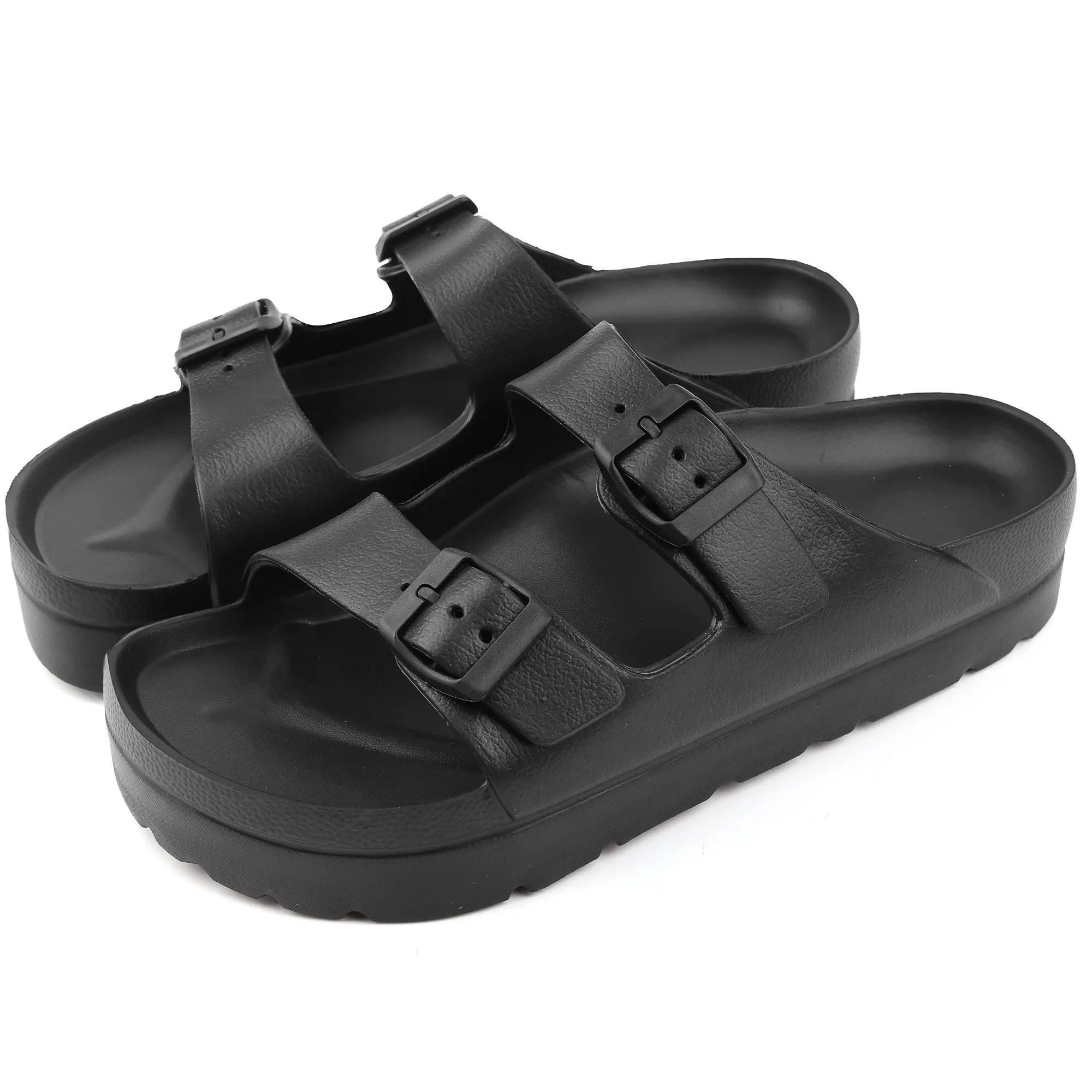 Women's Unisex Adjustable Double-Buckle Strap Jesus Sandals - Cushioned Geometric Platform Footwear, Lightweight Soft Non-Slip Rubber Chunky Sole, Summer Slip-On Water Flipflop, 4cm French Heel Indoor-Outdoor Comfort Shoes, Minimalist Chic Casual Wear