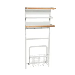 Metal White Magnetic Kitchen Organizer Rack - Wall-Mount Home Storage Holder for Cooking Utensils, Kitchen Tools, White / Organizer Rack