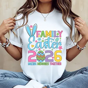 Easter Bunny Ears Family Easter 2026 Making Memories Together Print T-Shirt White Crewneck Casual Tee For Easter Celebration
