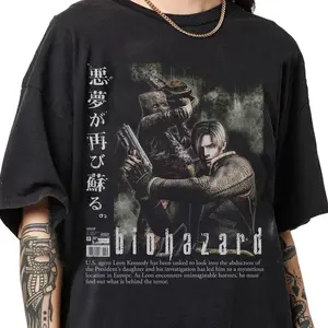 1990s Retro-Style "Resident Evil" T-Shirt, Leon Kennedy T-Shirt, Unisex Retro "Resident Evil" Themed T-Shirt  Retro Style, Fashionable, 100% Cotton Crew Neck Short-Sleeve, Breathable, Machine Washable, Summer Outfit