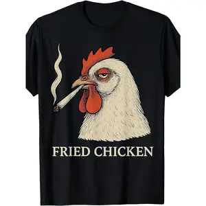 Men'S Funny for 420 T-Shirt - Smoking Fried Chicken Joint Graphic & Culture Tee | Crew Neck Short Sleeve Casual Shirt with Cartoon Rooster Design for 420 Parties Casual Attire & Social Gatherings - Same Style for Men and Women 2026 Summer Short-Slee