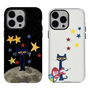 Whimsical Pete the Cat Phone Case|Pete the Cat Moon Star Phone Case,PBT+TPU Dual - Layer Drop - Resistant Case for iPhone 17/16/15/14/13/12/11 ProMax Plus for Samsung phones,an excellent gift for friend or fans.