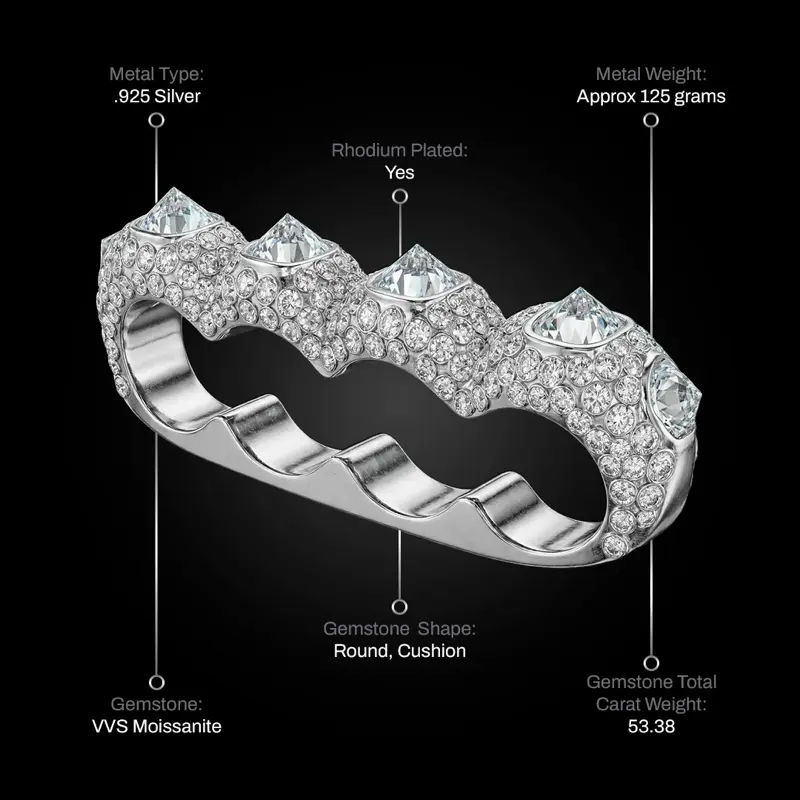The Avalanche Diamond Knuckles - Moissanite Silver-Embedded Knuckle Ring, Elegant and Bold Design