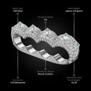 The Avalanche Diamond Knuckles - Moissanite Silver-Embedded Knuckle Ring, Elegant and Bold Design
