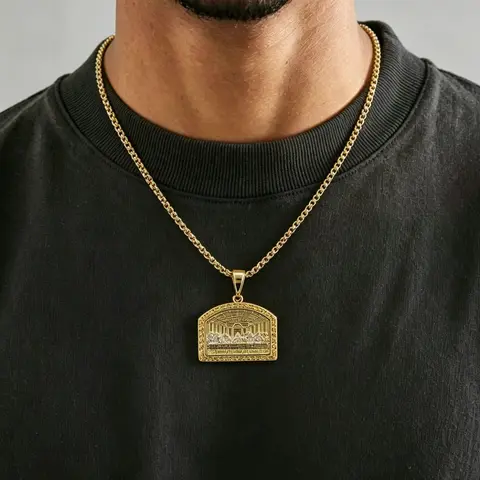 Last Supper Pendant Necklace, 14k Gold Plated, Gold Plated Necklaces, Fade-Resistant Jewelry, 24-Inch Chain, Unisex Elegant Accessory, Perfect Gift Choice