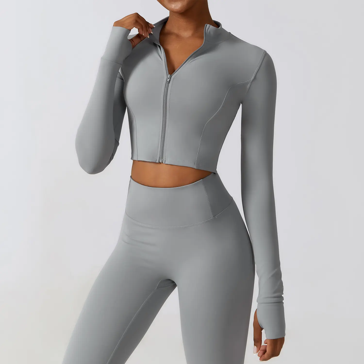 Girls' Zipper-Front Quick-Dry Long-Sleeve Slimming Sports Outerwear - Outdoor Running Yoga Jacket
