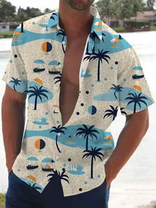 Men's Must-Have Hawaiian Collared Shirt for Spring Summer, Light Tropical Beach Print, Soft Skin-Friendly Fabric, Casual Fit for Vacation and Daily Wear，Limited-time offer, fast shipping.
