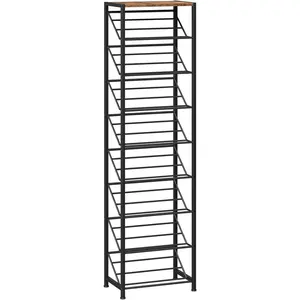Narrow Shoe Rack for Small Spaces, Slanted Shoe Organizer for Entryway, Slim Angled Shoe Storage Rack for Closet, Space Saving 9 Tier Shoe Shelf Holds 8-16 Pairs, Rustic Brown BF92XJ01