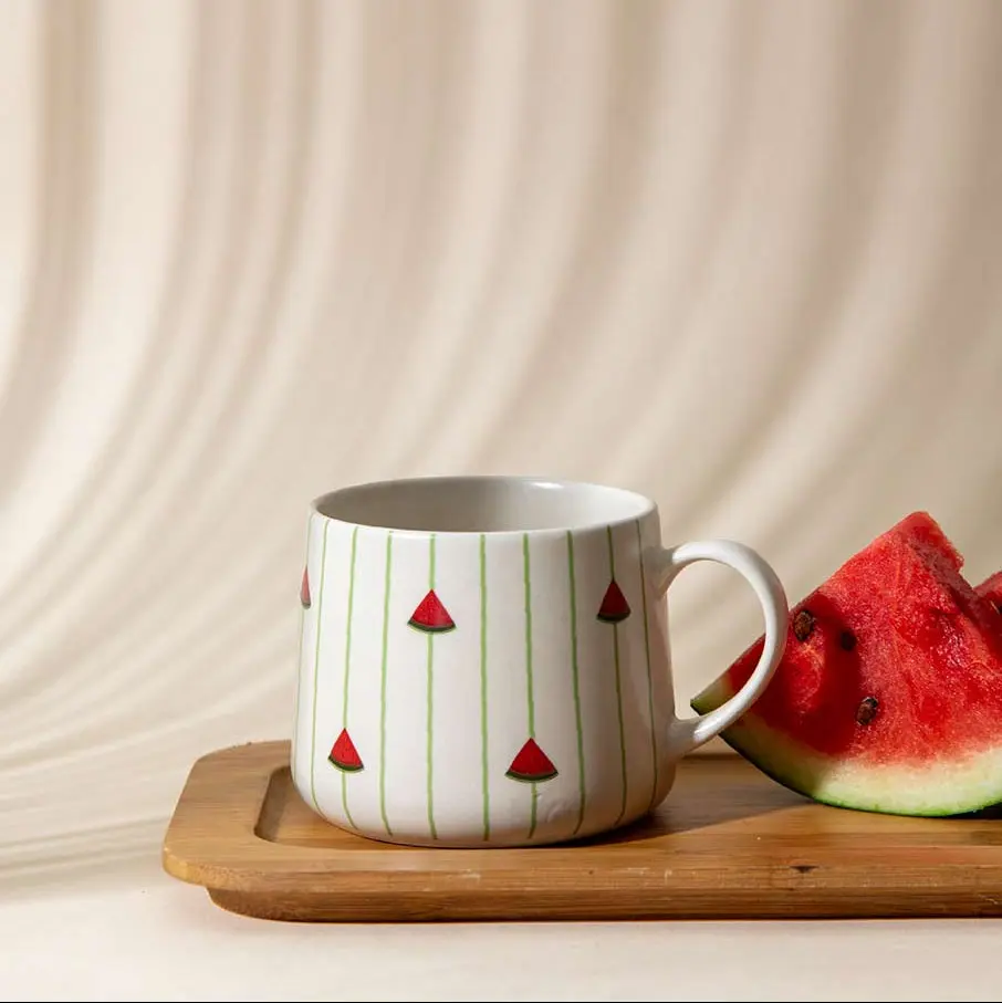 Watermelon Striped Ceramic Mug - 3.5 x 3 Inches