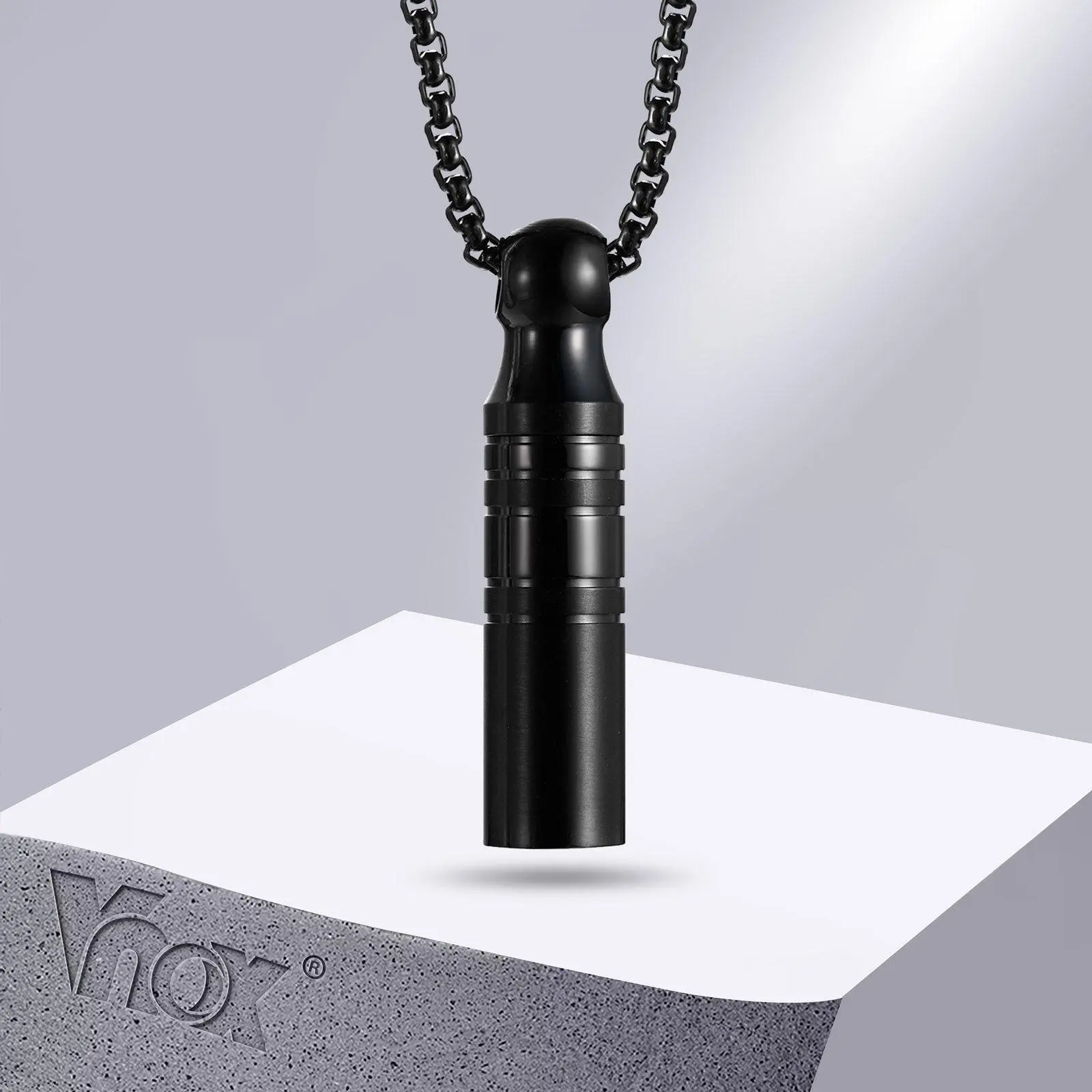 Vnox Men Urn Pendant Necklace for Ashes, Stainless Steel Ashes Vial Cylinder, Perfume Holder Collar, Keepsake Gifts