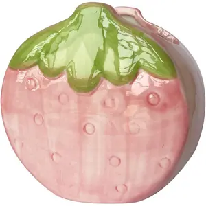 LOTIKOU 1 Pcs Strawberry Ceramic Makeup Brush Holder,Ceramic Strawberry Pencil Holder,Strawberry Makeup Brush Storage Holder,Strawberry Pencil Holder for Desk Strawberry Desk Accessories (Pink)