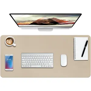 Leather Desk Pad Protector,Non-Slip Mouse Pad,Laptop Desk Pad,Office Mouse Mat,Waterproof Leather Desk Blotter,Desk Writing Pad for Office and Home (M-Beige,30"X14")