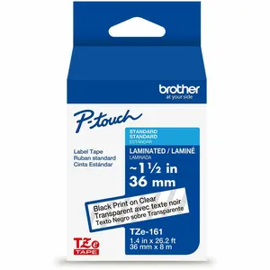 Brother Genuine P-touch TZe161 BK on CLR Label Tape, Laminated, 36mmX8m