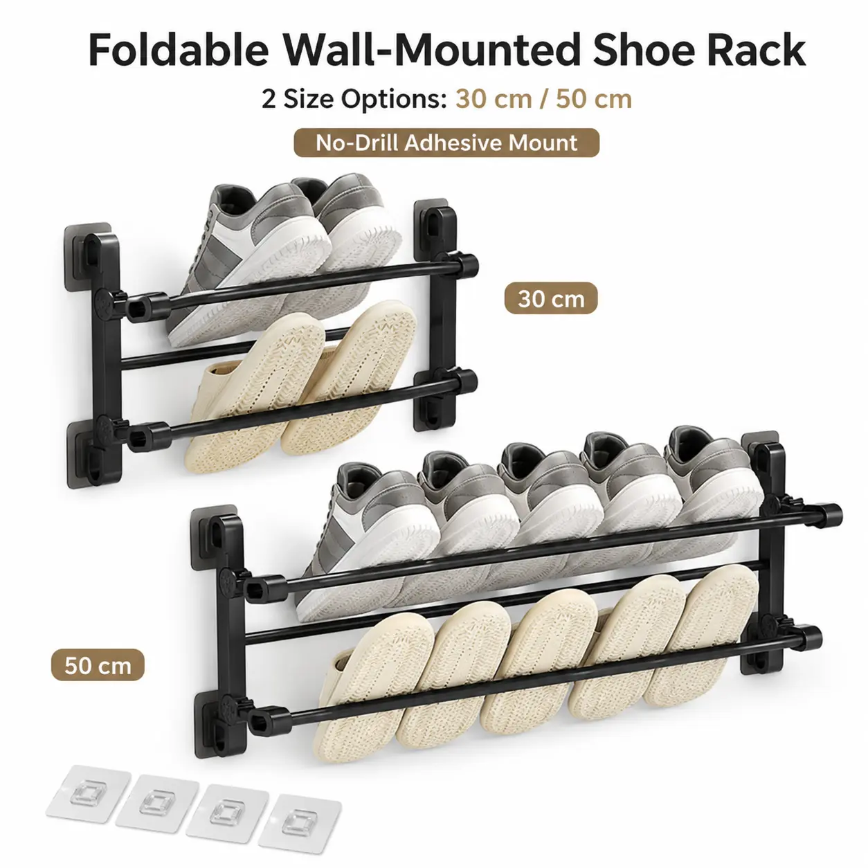 Foldable Wall-Mounted Shoe Rack, Space-Saving Plastic & Steel Hanging Slipper Holder, Compact Shoe Storage Organizer for Bathroom, Entryway, Closet, Bedroom, Door & RV
