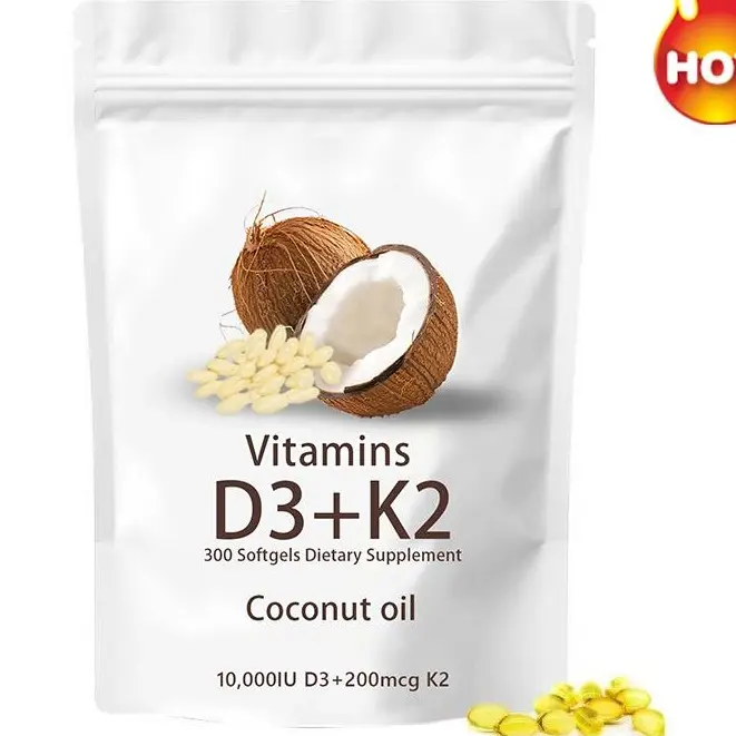 Vitamin D3 K2 (MK-7) Supplement Softgels, 300 Coconut Oil Infused Mini Softgels, 2 in 1 Vitamins D & K Complex for Bone, Immune & Heart Health
