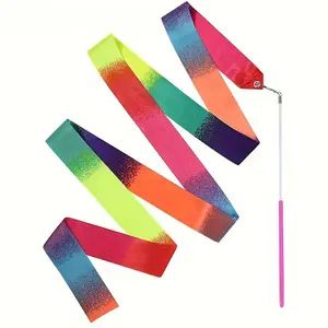 1 Piece Gradient Dance Ribbon Streamers 78.7 Inch Rhythmic Gymnastics Ribbon Dancer Wand for Girls Adults Artistic Dancing Training Birthday Party Favors