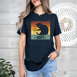 [Sale up to 30%][Made in USA] Nope Cat T-Shirt Vintage Retro Graphic Tee, Funny Black Cat Reject Crown Shirt, Sarcastic Cat Lover Tee, Cute Kitty Sunset Design Shirt, Oversized Streetwear Tee, Gift for Cat Lovers