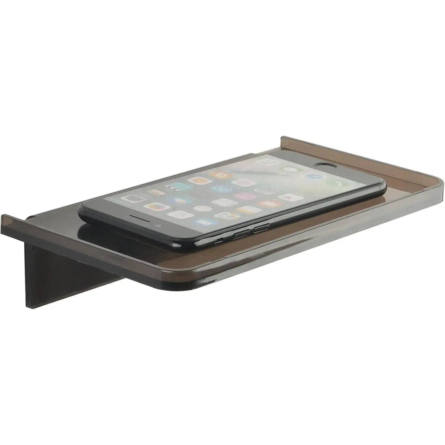 Acrylic Floating Wall Shelves - Small Stick-on Wall Mounted Phone Shelf Holder Wipes Rack Smart Speaker Shelf for Bathroom,Kitchen,Toilet,Bedroom,Office - Translucent Grey