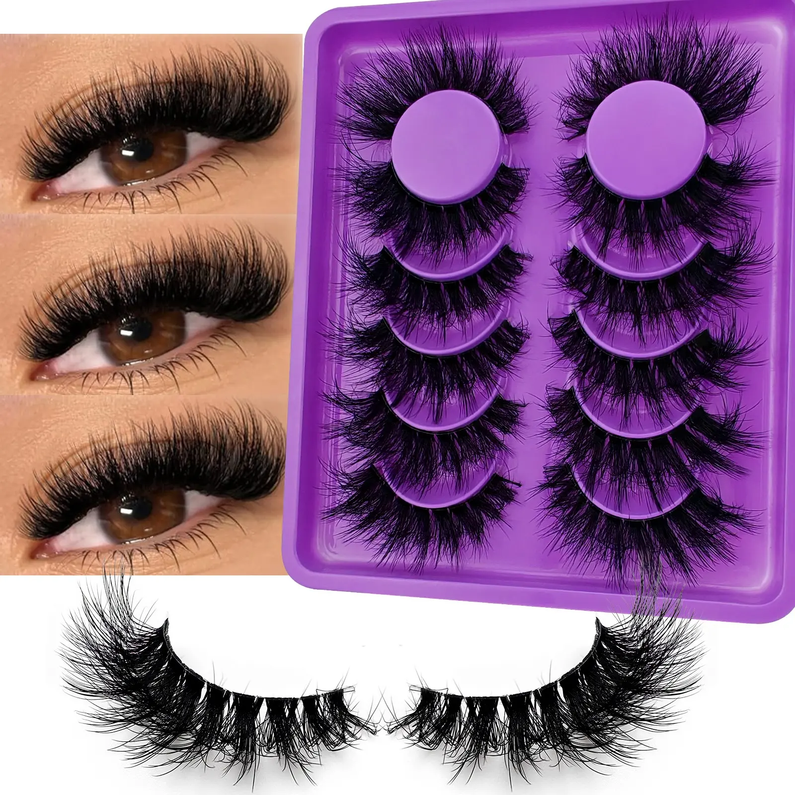 6 Pairs Ultra Voluminous Transparent Cat Eye False Lashes, Dramatic Fluffy Lash, Natural Look, Daily, Cosmetic, Makeup, Comfortable, Versatile, 8D Fluffy, Dense, Soft, Ideal for Various Occasions, Eyelashes, Volume False Eyelashes
