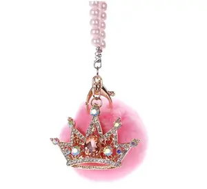 Luxury Crown Car Mirror Decor with Pearl Chain - Crystal Rhinestone Car Hanging Ornament for Her