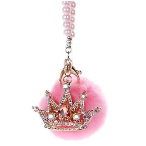 Luxury Crown Car Mirror Decor with Pearl Chain - Crystal Rhinestone Car Hanging Ornament for Her