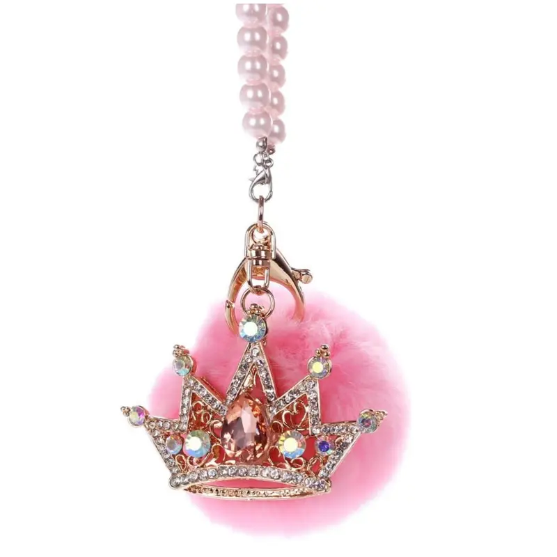 Luxury Crown Car Mirror Decor with Pearl Chain - Crystal Rhinestone Car Hanging Ornament for Her