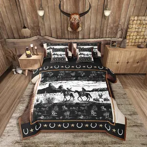 Feelyou 7-Piece Comfy Microfiber Decorative Bedding Set, Boho Western Horse Cowboy Design for Rustic Wild West Country Decor, Includes Sheets & Pillowcases, Comfy Bedding Set