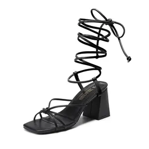 Dream Pairs Women's Square Toe Lace Up Block Heel Sandals