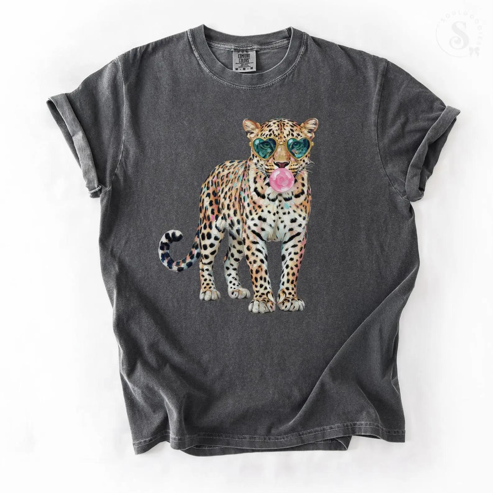 Leopard Bubblegum Sunglasses Comfort Colors Shirt, Cute Animal Print Graphic Tee for Men & Women, Funny Leopard Lover Gift Top