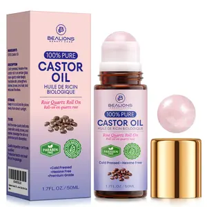 Bealions Organic Castor Oil Roll-On with Rose Quartz Roller | 100% Pure for Skin, Brows & Lashes and less mess Castor Oil Packs | deeply hydrate and richly nourish skin | improve the look of fine lines and wrinkles