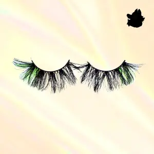 Shego Neon Green Tip 3D Mink Lash Strip in Luxe Yellow Diamond Case – Bold, Textured & Reusable