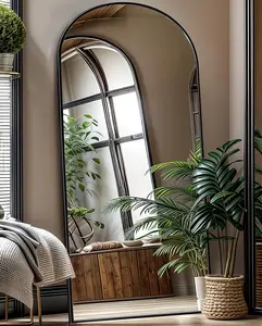 Arched Full Length Mirror, 71"x28" Floor Mirror Freestanding, Floor Standing Mirror Full Body Mirror with Stand for Bedroom, Hanging Mounted Mirror for Living Room Cloakroom, Black