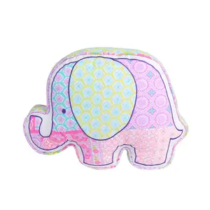 Pink Elephant Paisley Patchwork Embroidered Novelty Decor Throw Pillow