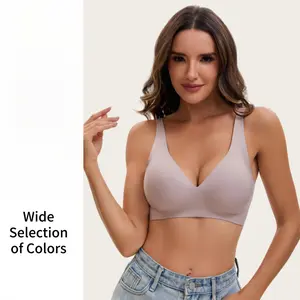 Womens Jelly Bras Wireless Comfortable Soft Push Up Bralettes Seamless Tshirts Bras Deep V Everyday Bras