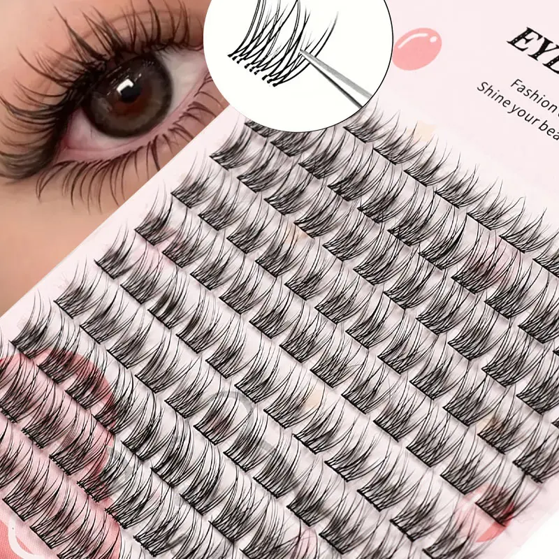 1 Box 120 Clusters Volumized False Eyelashes Set, Volume Eyelashes, Eyelash Extensions Set, Diy Eyelash Extensions, Fish Tail Cartoon Style Natural Look, Thick Fluffy C Curl Synthetic Fiber Lashes for Women