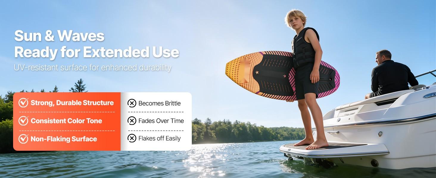 45-Inch Wakesurf Board For Youth Up To 110 Lbs, Wake Surfing Board With EPS Foam Core And EVA Non-Slip Pad, UV-Resistant Wakesurfing Board For Beginners, Stable, Durable Watersports Equipment