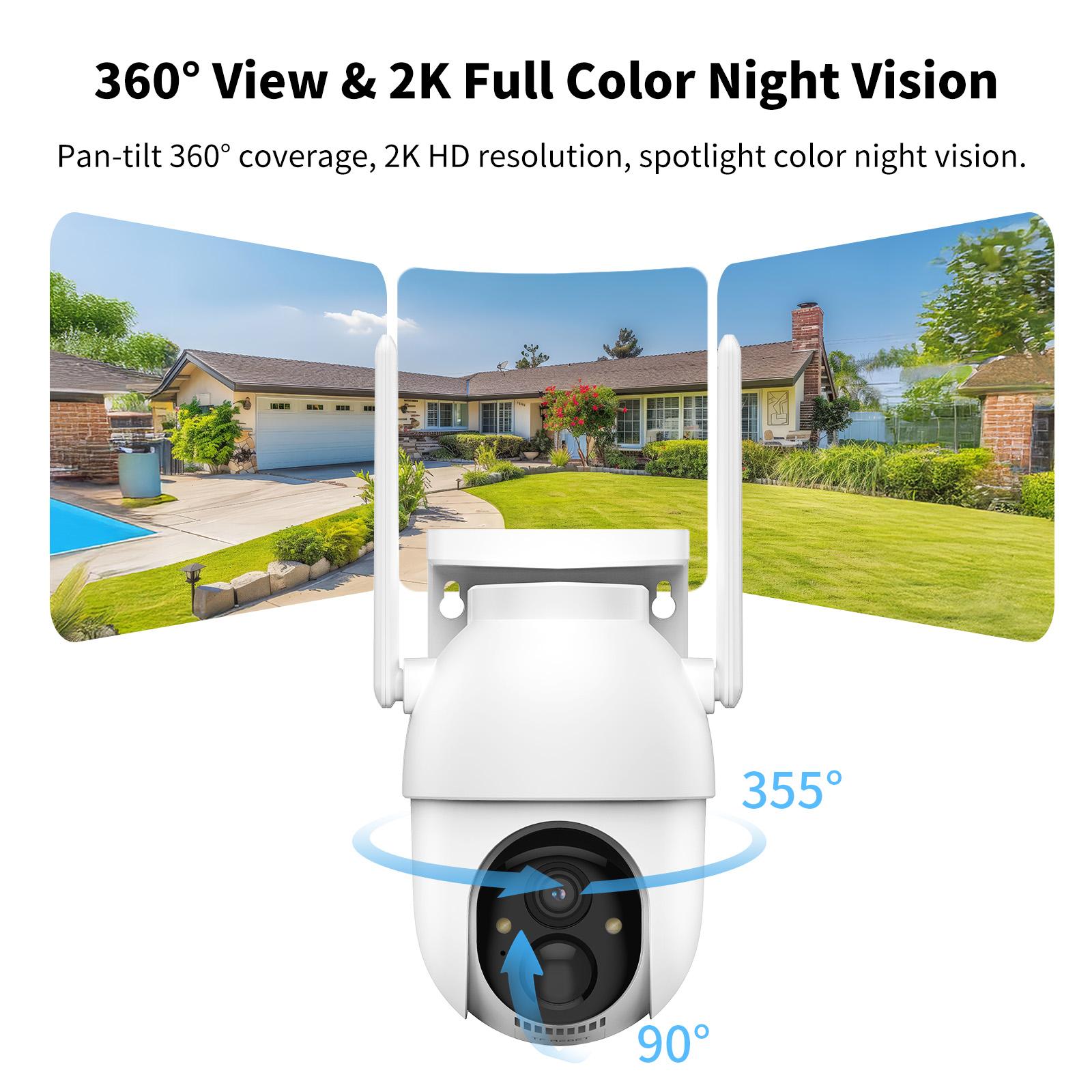 Wireless Solar Powered Security Camera System with Base Station, No Monthly Fee, 2 Cameras Kit, 2K Full Color Night Vision, Solar Powered, WiFi Home Security Camera, No Monthly Fee, IP65 Waterproof, PIR Human Detection, Two-Way Audio, Works with Alexa Wireless Solar Powered Security Camera System with Base Station, No Monthly Fee, 2 Cameras Kit, 2K Full Color Night Vision, Solar Powered, WiFi Home Security Camera, No Monthly Fee, IP65 Waterproof, PIR Human Detection, Two-Way Audio, Works with Alexa