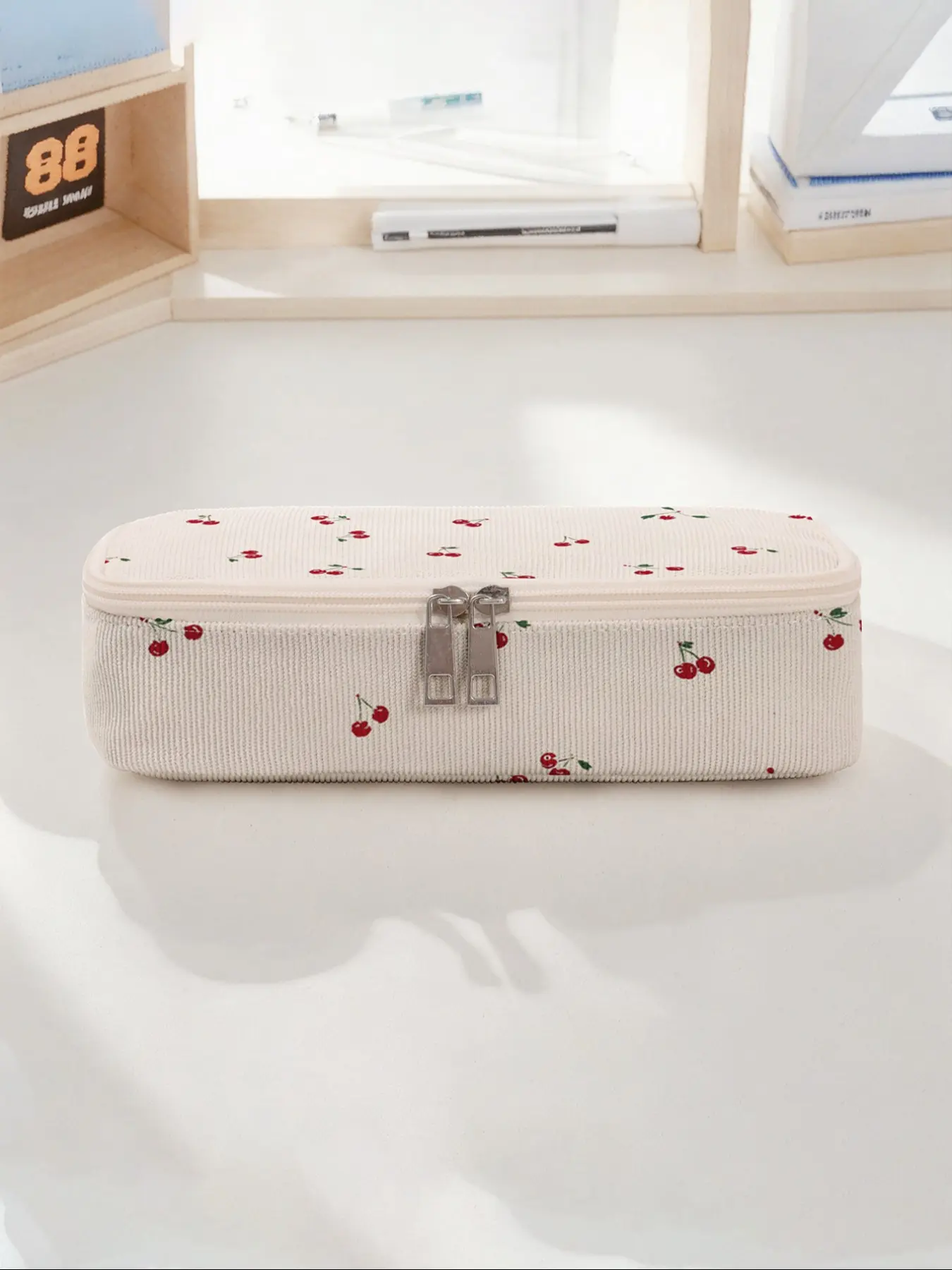 Cherry Print Large Capacity Pencil Case, Pencil Holder, Durable Multi-Functional Storage Bag, Portable Zipper Organizer for School Office Supplies, Desk Supplies